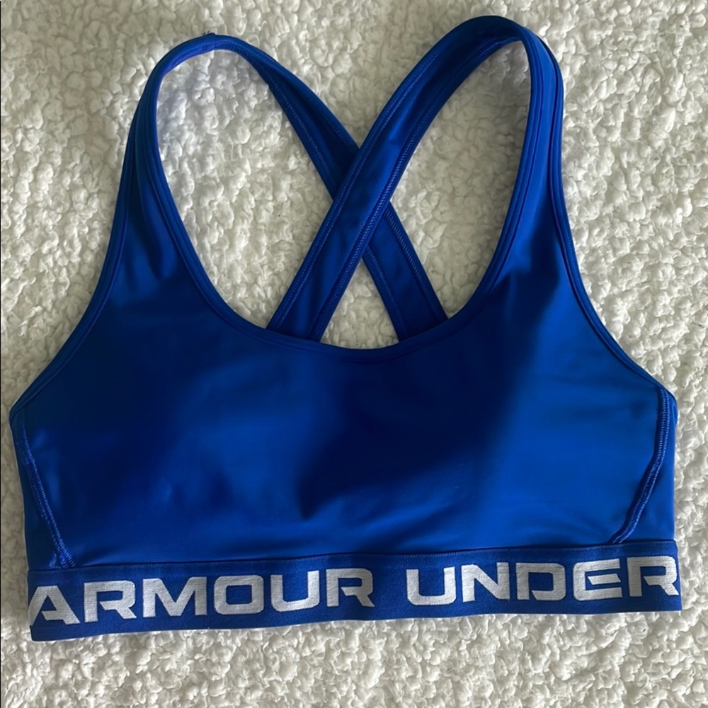 Under Armour Sports Bra with Racerback Design medium blue  and white